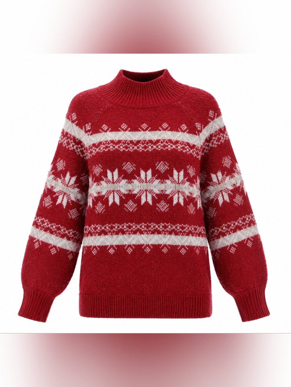 Hippie Rose Red & Cream Fair Isle Turtleneck Sweater